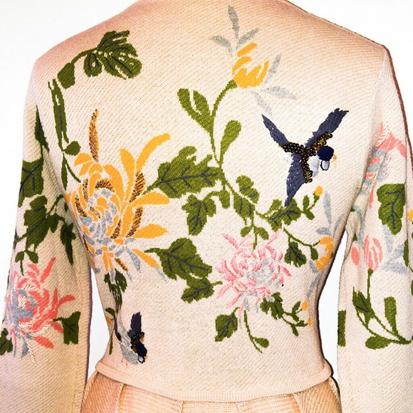 HP Rare Floral Anthropologie Bird Cardigan Sweater - Picture 6 of 8